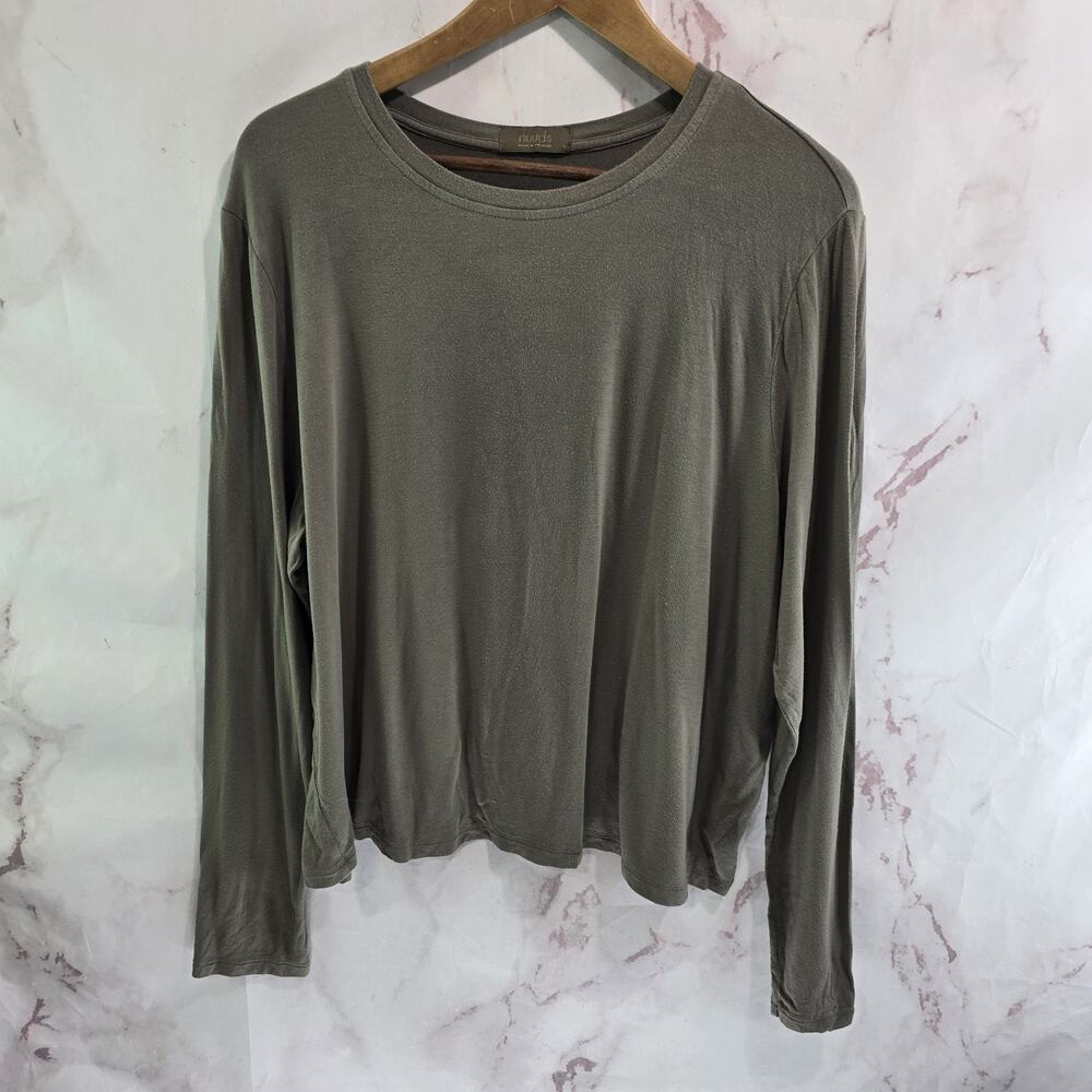 Nuuds T Shirt Womens Large Brown Long Sleeve Lightweight Bamboo Boxy Taupe